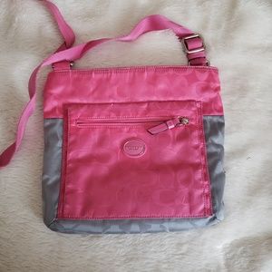Coach pink and grey color block cross body